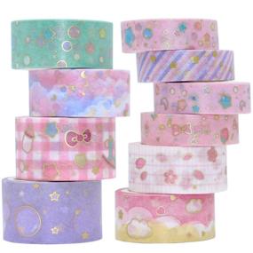 img 4 attached to 🎁 VEYLIN 10 Rolls Gold Foil Washi Tape - Pastel Decorative Masking Tape for Gift Wrappings