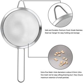 img 2 attached to 🔍 Foonii Stainless Steel Fine Mesh Strainers Set - 3 Piece Wire Strainers (3.15'', 5.55'', 7.08'') + 1 Kitchen Food Strainer. Perfect for Baking, Draining, Rinsing, and Sifting Coffee, Vegetables, and Fruits.