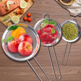 img 1 attached to 🔍 Foonii Stainless Steel Fine Mesh Strainers Set - 3 Piece Wire Strainers (3.15'', 5.55'', 7.08'') + 1 Kitchen Food Strainer. Perfect for Baking, Draining, Rinsing, and Sifting Coffee, Vegetables, and Fruits.