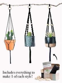 img 3 attached to 🌿 Macrame Kit-Black Edition: Create 3 Stylish Plant Hangers with Beginner-Friendly Instructions - Includes 109 Yards 3mm Cotton Macrame Cord, Wooden Beads & Custom Booklet