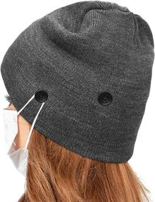 img 4 attached to 🧣 Stay Warm and Protected: Knit Beanie Cap with 4 Extra Buttons to Secure Face Mask