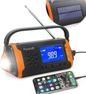 📻 emergency radio with noaa weather alert, 4000mah hand crank portable solar survival radios with aux, electronic display, am/fm, sos alarm, led flashlight, phone charging, battery backup (orange) logo