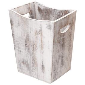 img 4 attached to 🗑️ Honest Wooden Trash Can: Rustic Farmhouse-Style Wastebasket Bin with Handle for Living Room, Bedroom, Bathroom, Kitchen, Office (White)