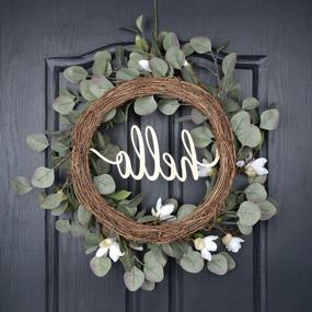 img 2 attached to 🌿 Elevate Your Door Décor with QUNWREATH Eucalyptus Wreath – A Vibrant Spring and Summer Magnolia Wreath, 20 Inches of Green Leaf Beauty, Perfect for Welcoming Visitors with a Hello Lily Wreath