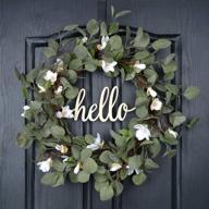 🌿 elevate your door décor with qunwreath eucalyptus wreath – a vibrant spring and summer magnolia wreath, 20 inches of green leaf beauty, perfect for welcoming visitors with a hello lily wreath logo