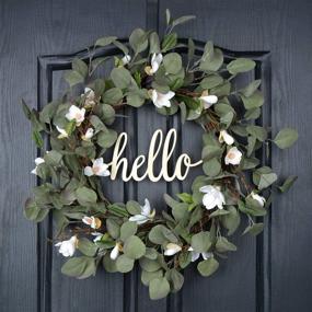 img 4 attached to 🌿 Elevate Your Door Décor with QUNWREATH Eucalyptus Wreath – A Vibrant Spring and Summer Magnolia Wreath, 20 Inches of Green Leaf Beauty, Perfect for Welcoming Visitors with a Hello Lily Wreath