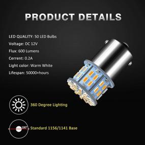 img 2 attached to ACOHUIKE 1156 1141 1003 7506 BA15S LED Bulbs Super Bright 3014 50-SMD LED Replacement For 12 Volt RV Camper Trailer Boat Trunk Interior Lights (Warm White