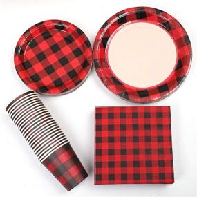 img 1 attached to 122-Piece Buffalo Plaid Party Supplies Set - Paper Plates, Cups, and Napkins for 24 Guests by Aneco