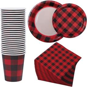 img 4 attached to 122-Piece Buffalo Plaid Party Supplies Set - Paper Plates, Cups, and Napkins for 24 Guests by Aneco