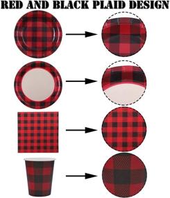 img 2 attached to 122-Piece Buffalo Plaid Party Supplies Set - Paper Plates, Cups, and Napkins for 24 Guests by Aneco