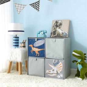 img 1 attached to 🦖 Heritage Kids Dinosaur Theme Printed Collapsible Soft Storage Cubby: Organize in Style with 4 Collapsible Cubes - 23" W x 23" H, Grey