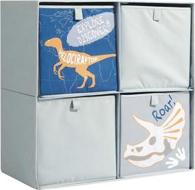 img 3 attached to 🦖 Heritage Kids Dinosaur Theme Printed Collapsible Soft Storage Cubby: Organize in Style with 4 Collapsible Cubes - 23" W x 23" H, Grey