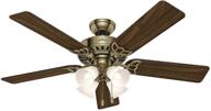 🌀 hunter fan company 53063 studio series 52 inch ceiling fan: antique brass with 4 efficient led lights and pull chain control логотип