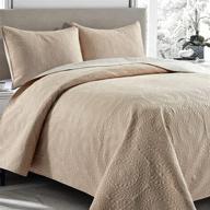 🛏️ reversible beige quilt set bedspread coverlet 3 piece by aijar home - full/queen size - medallion pattern - ultra lightweight soft microfiber bedding cover (queen 90x96), beige logo