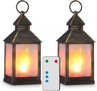 🏮 zkee vintage style decorative lantern 11", flame effect led, timer, indoor & outdoor lanterns - golden brushed black логотип