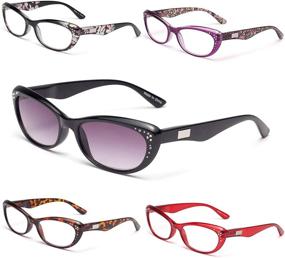 img 4 attached to LianSan Cat Eye Reading Glasses: Fashionable Bling Rhinestone Ladies Eyeglasses 4-Pack Including Sunglasses Readers