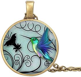 img 1 attached to 🔵 Glass Geometric Round Circle Blue Hummingbird Pendant Necklace: Stylish Sweater Chain Statement Jewelry for Men, Women, Boys, Girls, Teens - Ideal Valentine's Day and Thanksgiving Day Gift