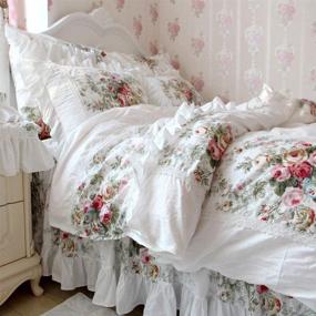 img 2 attached to 🌹 FADFAY Elegant California King Floral Bedding Set - Premium 100% Cotton Vintage Rose Designer Bedding - 4 Piece Set Including Duvet Cover, Bedskirt, and Pillowshams (No Comforter Included)