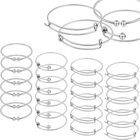 img 4 attached to 💍 Adjustable Wire Blank Bracelet Set for DIY Jewelry Making - 24 PCS Expandable Bangle Bracelet with Assorted Styles for Women (Silver, White K)