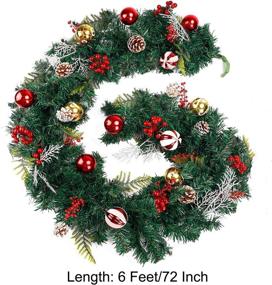 img 3 attached to 6-Foot Christmas Garland with 30 Lights, Battery Operated Garland with Red Golden Ball Ornaments for Outdoor Holiday Decor - FUNARTY