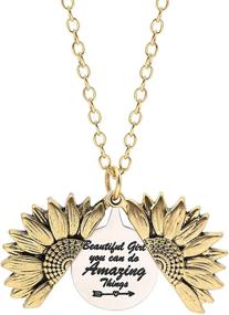 img 4 attached to Engraved Sunflower Jewelry for Girls: Inspiring Sunshine Collection