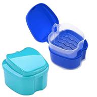 🦷 denture bath case: lufox 2 pcs with strainer basket, false teeth storage & cleaning box (light blue and blue) logo