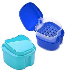 img 4 attached to 🦷 Коробка для съемных протезов: LUFOX 2 шт. с корзиной-ситом, контейнер для хранения и очистки ложных зубов (светло-синий и синий)
