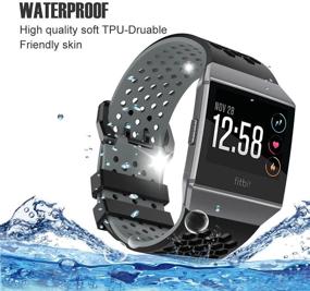 img 2 attached to Bossblue мягкие силиконовые браслеты Fitbit Ionic - водонепроницаемый спортивный ремешок для женщин и мужчин, совместимые аксессуары для замены для смарт-часов Ionic (черно-белый, большой размер)