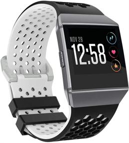 img 4 attached to Bossblue мягкие силиконовые браслеты Fitbit Ionic - водонепроницаемый спортивный ремешок для женщин и мужчин, совместимые аксессуары для замены для смарт-часов Ionic (черно-белый, большой размер)