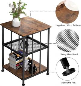 img 2 attached to 🏺 Dulcii Vintage End Table for Living Room Bedroom, Sofa Side Table with 3-Tier Storage Shelves, Ideal for Coffee Books Magazines, Sturdy, Easy Assembly, Retro Brown - 15.7 x 15.7 x 24 inch