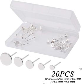 img 3 attached to 📿 925 Plated Sterling Silver Earring Making Findings - 20pcs Flat Pad Earring Pin Studs with Butterfly Backs & Storage Box, 3mm-8mm