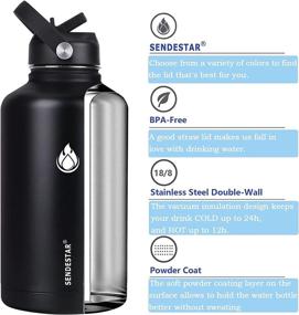 img 1 attached to 🥤 SENDESTAR 32 40 64 oz Insulated Water Bottle with Straw Lid and Sport Lid - Stainless Steel Vacuum Wide Mouth Sports Water Bottles Double Wall Sweat-Proof, BPA Free - Keeps Cold for 48 Hours or Hot for 24 Hours