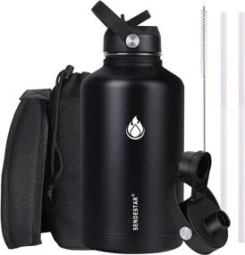 img 4 attached to 🥤 SENDESTAR 32 40 64 oz Insulated Water Bottle with Straw Lid and Sport Lid - Stainless Steel Vacuum Wide Mouth Sports Water Bottles Double Wall Sweat-Proof, BPA Free - Keeps Cold for 48 Hours or Hot for 24 Hours