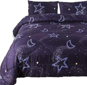 img 4 attached to 🌙 DECMAY 3D Starry Sky Bedding: Lightweight, Reversible Comforter Set with Microfiber Box Stitch, 3PCS Queen Bedspread – Deep Blue Moon Star Night Design