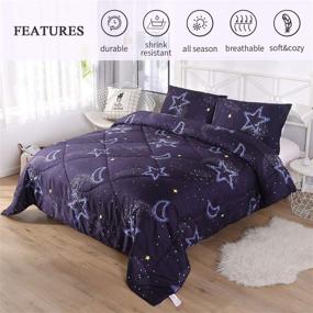 img 3 attached to 🌙 DECMAY 3D Starry Sky Bedding: Lightweight, Reversible Comforter Set with Microfiber Box Stitch, 3PCS Queen Bedspread – Deep Blue Moon Star Night Design