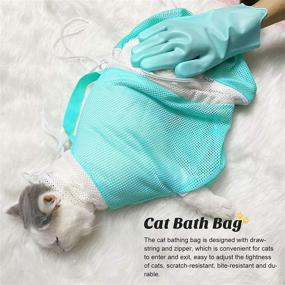 img 3 attached to Cat Bathing Grooming Shower Bag Net - Anti-Bite, Anti-Scratch, Adjustable for Cats and Puppies - Green Pet Grooming Gloves - Cat Nail Clippers and Claw Trimmer - Ideal for Cleaning and Trimming Nails for Cats and Dogs