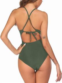 img 1 attached to 👙 Ekouaer Women's Tummy Control One Piece Swimsuit - Deep V Neck Swimwear Monokinis S-XXL