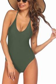 img 4 attached to 👙 Ekouaer Women's Tummy Control One Piece Swimsuit - Deep V Neck Swimwear Monokinis S-XXL