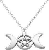 🌙 stylish manzhen triple moon goddess pendant necklace: perfect wiccan jewelry with pentacle pentagram design logo