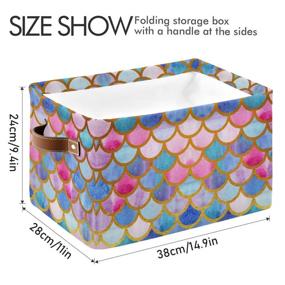 img 3 attached to 🧜 Mermaid Fish Scales Rectangular Storage Basket: Colorful Collapsible Box for Office and Bedroom Organization