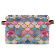 🧜 mermaid fish scales rectangular storage basket: colorful collapsible box for office and bedroom organization logo