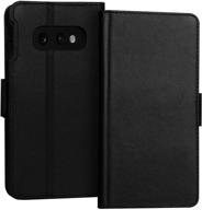 📱 fyy genuine leather rfid blocking wallet case for samsung galaxy s10e (5.8"), luxury handcrafted flip folio case with kickstand function and card slots - black logo