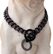 durable stainless steel cuban link chain dog training collar for pitbull, german shepherd, and large dogs - black, 15mm logo