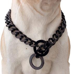 img 4 attached to Durable Stainless Steel Cuban Link Chain Dog Training Collar for Pitbull, German Shepherd, and Large Dogs - Black, 15mm