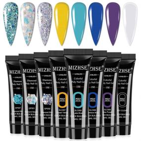 img 4 attached to Glitter Poly Nail Gel Extensions Builder Gel Set - Blue Series: UV/LED Soak Off Acrylic Fashion Gel Polish for Stunning DIY Nail Art at Home - 8 Colors, 15g