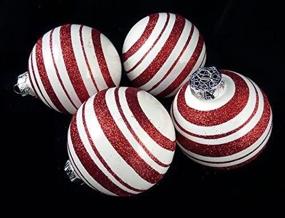 img 1 attached to 🎄 Set of 4 Shatterproof Christmas Ball Ornaments, Peppermint Twist Candy Cane Design, 3" (75mm)