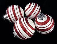 🎄 set of 4 shatterproof christmas ball ornaments, peppermint twist candy cane design, 3" (75mm) logo