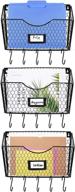 🗄️ stegodon 3-tier wall file holder & hanging organizer with 15 hooks - magazine mail rack basket and tag slot for office and dorm (black) logo