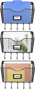 img 4 attached to 🗄️ Stegodon 3-Tier Wall File Holder & Hanging Organizer with 15 Hooks - Magazine Mail Rack Basket and Tag Slot for Office and Dorm (Black)