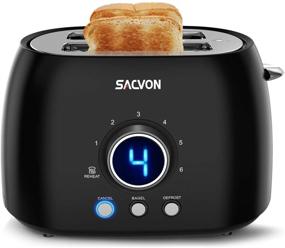 img 3 attached to Retro Black Toaster - 2 Slice SACVON Stainless Steel Toaster with 1.5 Extra Wide Slots, Bagel/Defrost/Reheat/Cancel Functions, 6 Shade Settings, Digital Timer, Removable Tray - Matte Black